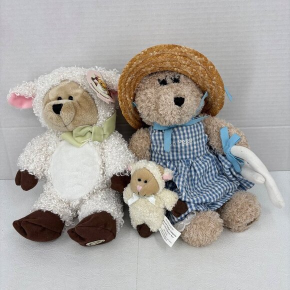 Starbucks Bearista Bears 3 Plush Lil Bo Peep Straw Hat Sheep Costume Mini Lamb - Picture 1 of 12